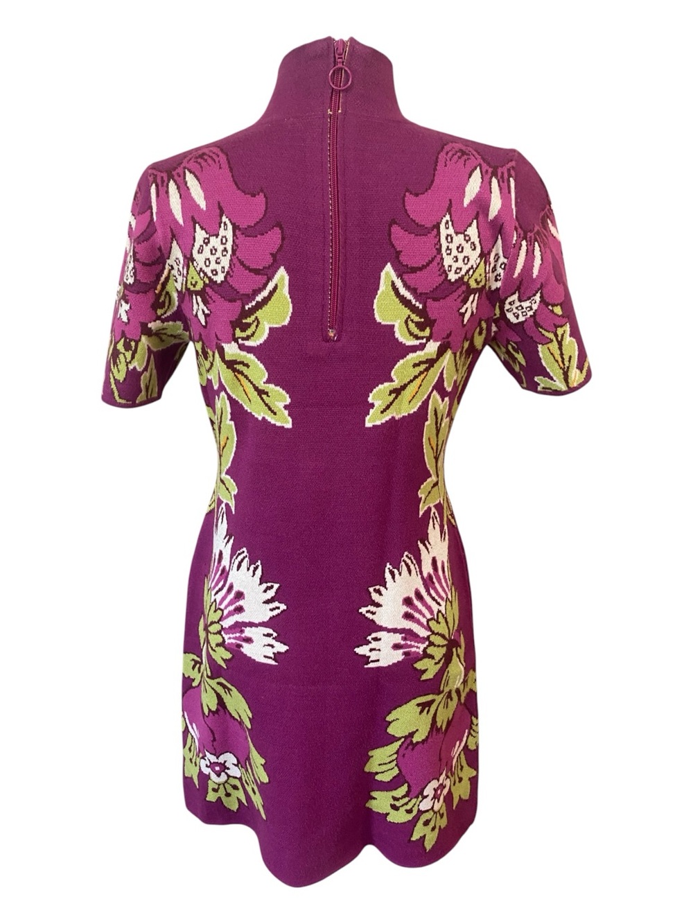 Anthropologie Womens Purple Floral Knit Sheath Dress Mock Neck - Picture 4 of 7